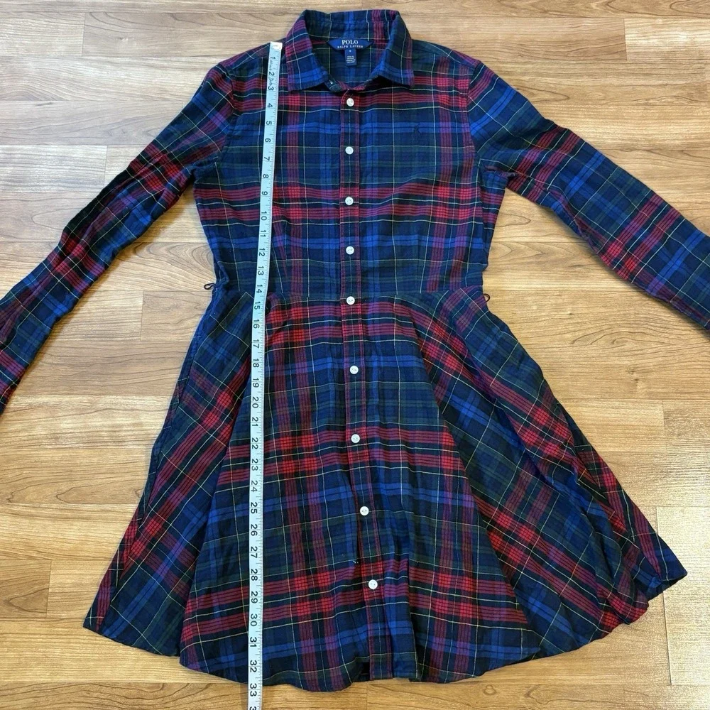 Polo Ralph Lauren Girls' Plaid Flannel Dress Size 16 Pockets Pony Logo No Belt